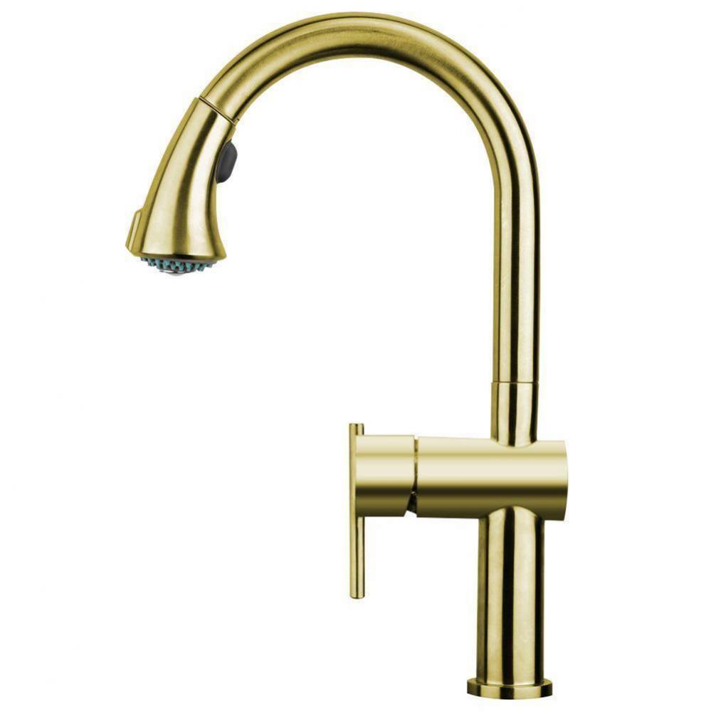 Waterhaus Lead Free Solid Stainless Steel Single-Hole Faucet with Gooseneck Swivel Spout, Pull Dow