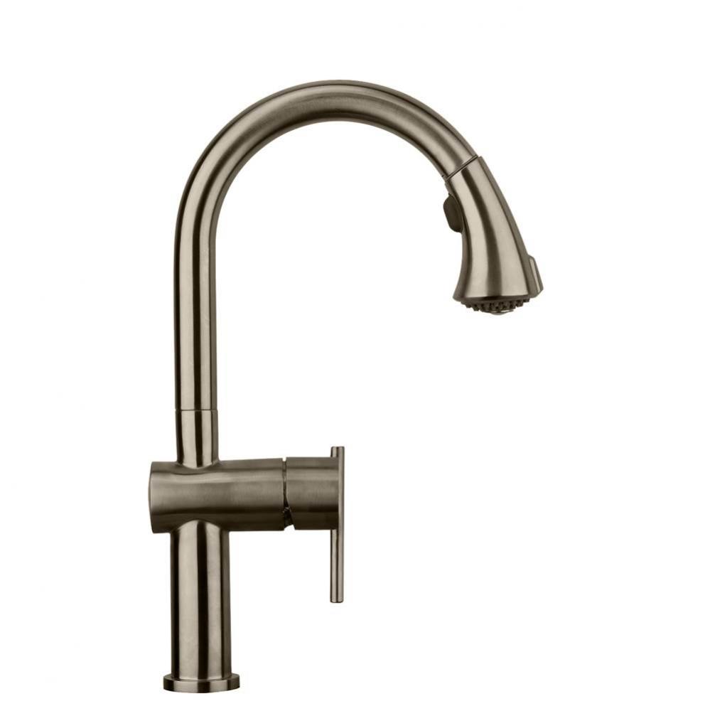 Waterhaus Lead Free, Solid Stainless Steel Single-Hole Faucet with Gooseneck Swivel Spout Pull Dow