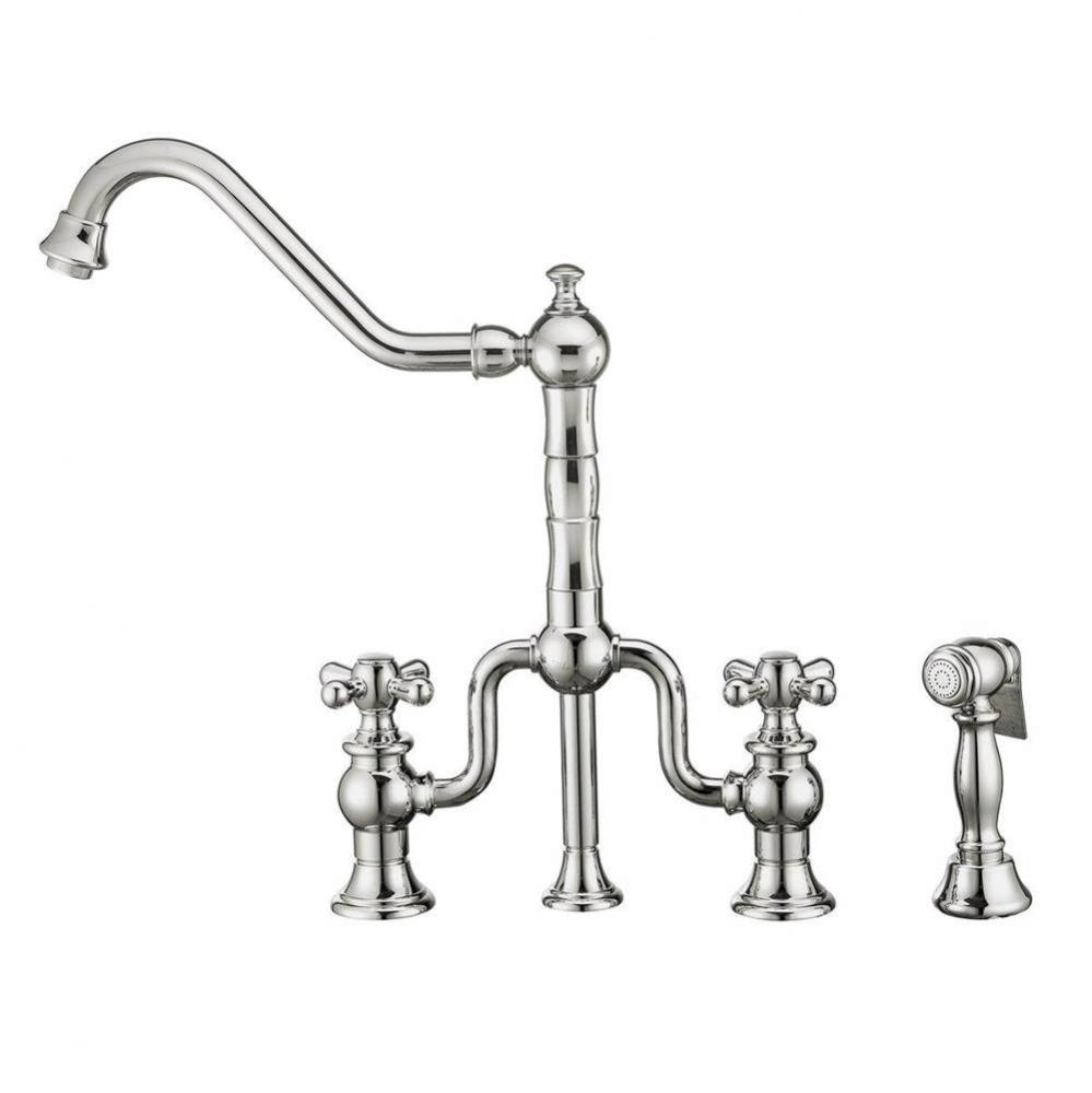 Twisthaus Plus Bridge Faucet with Long Traditional Swivel Spout, Cross Handles and Solid Brass Sid