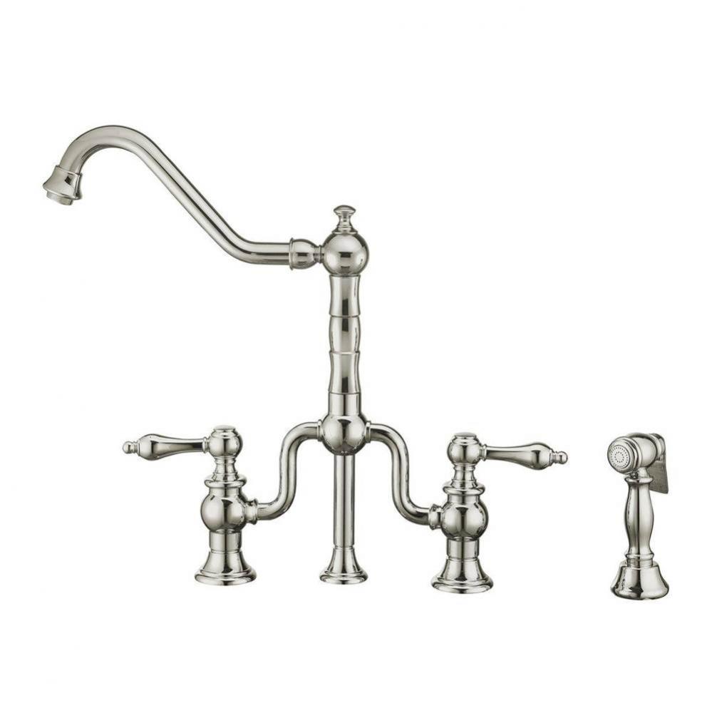 Twisthaus Plus Bridge Faucet with Long Traditional Swivel Spout, Lever Handles and Solid Brass Sid