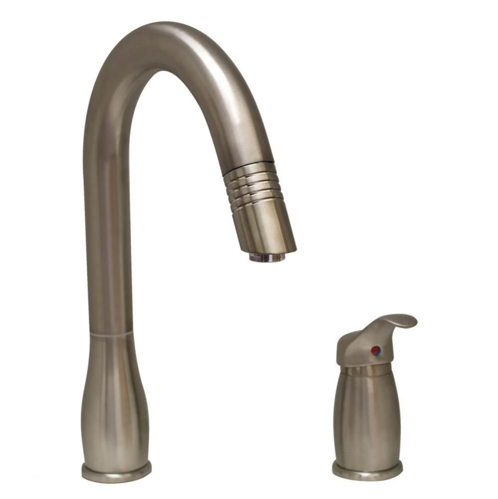 Metrohaus Two Hole Faucet with Independent Single Lever Mixer, Gooseneck Swivel Spout and Pull-Dow
