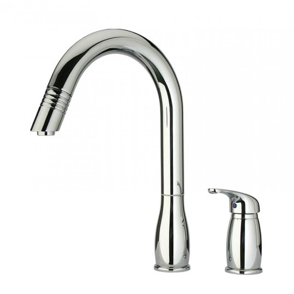 Metrohaus Two Hole Faucet with Independent Single Lever Mixer, Gooseneck Swivel Spout and Pull-Dow