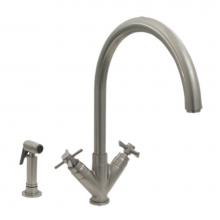 Whitehaus 3-03942SS85-BN - Luxe plus  Dual Handle Faucet with Gooseneck Swivel Spout, ''V'' Cross Style H