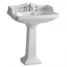 Whitehaus AR834-AR805-3H - Pedestal w/an Integrated large Rectangular Bowl, Widespread Faucet Drilling, Backsplash, Dual Soap