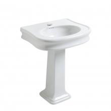 Whitehaus LA10-LA03-1H - Traditional Pedestal Sink with Integrated Oval Bowl, Seamless Rounded Decorative Trim, Rear Overfl