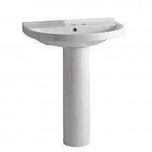 Whitehaus LU044-LU005-3H - Isabella Collection Tubular Pedestal Sink with Large U-Shaped Basin, Chrome Overflow and Widesprea