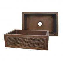 Whitehaus WH3020COFCBW-OBS - Copperhaus Rectangular Undermount Sink with a Basket Weave Design Front Apron