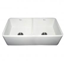 Whitehaus WH3719-WHITE - Farmhaus Fireclay Duet Series Reversible Sink with Smooth Front Apron