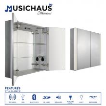 Whitehaus WHFEL8069-S - Musichaus Double Mirrored Door Medicine Cabinet with USB, SD Card, Bluetooth, FM radio, Speakers,