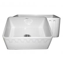 Whitehaus WHFLATN2418-WHITE - Farmhaus Fireclay Reversible Sink with a Castlehaus Design Front Apron on One Side  and Flute