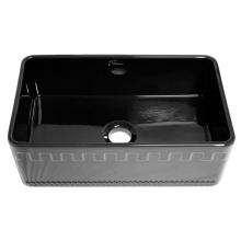 Whitehaus WHFLATN3018-BLACK - Farmhaus Fireclay Reversible Sink with a Castlehaus Design Front Apron on One Side  and Fluted Fro