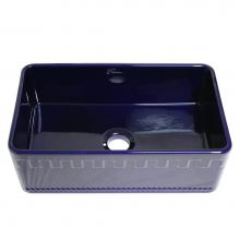 Whitehaus WHFLATN3018-BLUE - Farmhaus Fireclay Reversible Sink with a Castlehaus Design Front Apron on One Side  and Fluted Fro