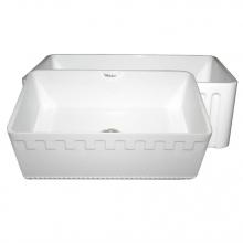 Whitehaus WHFLATN3018-WHITE - Farmhaus Fireclay Reversible Sink with a Castlehaus Design Front Apron on One Side  and Fluted Fro