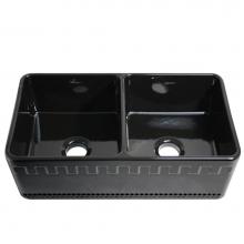 Whitehaus WHFLATN3318-BLACK - Farmhaus Fireclay Reversible Double Bowl Sink with a Castlehaus Design Front Apron on One Side  an