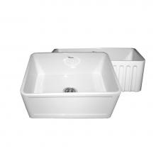 Whitehaus WHFLCON2418-WHITE - Farmhaus Fireclay Reversible Sink with a Concave Front Apron on One Side and Fluted Front Apron on