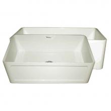 Whitehaus WHFLCON3018-BISCUIT - Farmhaus Fireclay Reversible Sink with a Concave Front Apron on One Side and Fluted Front Apron on