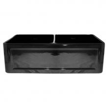 Whitehaus WHFLCON3318-BLACK - Farmhaus Fireclay Reversible Double Bowl Sink with a Concave Front Apron on One Side and Fluted Fr