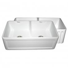 Whitehaus WHFLCON3318-WHITE - Farmhaus Fireclay Reversible Double Bowl Sink with a Concave Front Apron on One Side and Fluted Fr