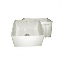 Whitehaus WHFLPLN2018-BISCUIT - Farmhaus Fireclay Reversible Sink with Smooth Front Apron on One Side and Fluted Front Apron on th