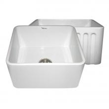 Whitehaus WHFLPLN2018-WHITE - Farmhaus Fireclay Reversible Sink with Smooth Front Apron on One Side and Fluted Front Apron on th