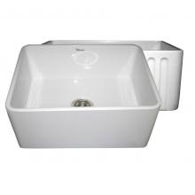 Whitehaus WHFLPLN2418-WHITE - Farmhaus Fireclay Reversible Sink with Smooth Front Apron on One Side and Fluted Front Apron on th