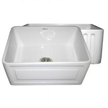 Whitehaus WHFLRPL2418-WHITE - Farmhaus Fireclay Reversible Sink with a Raised Panel Front Apron on One Side and Fluted Front Apr