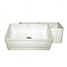 Whitehaus WHFLRPL3018-BISCUIT - Farmhaus Fireclay Reversible Sink with a Raised Panel Front Apron on One Side and Fluted Front Apr