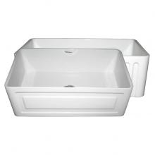 Whitehaus WHFLRPL3018-WHITE - Farmhaus Fireclay Reversible Sink with a Raised Panel Front Apron on One Side and Fluted Front Apr