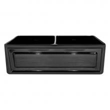 Whitehaus WHFLRPL3318-BLACK - Farmhaus Fireclay Reversible Double Bowl Sink with a Raised Panel Front Apron on One Side and Flut