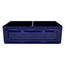 Whitehaus WHFLRPL3318-BLUE - Farmhaus Fireclay Reversible Double Bowl Sink with a Raised Panel Front Apron on One Side and Flut