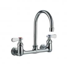 Whitehaus WHFS9814-P4-C - Heavy Duty Wall Mount Utility Faucet with a Gooseneck Swivel Spout and Lever Handles