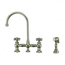 Whitehaus WHKBTCR3-9101-NT-PN - Vintage III Plus Bridge Faucet with Long Gooseneck Swivel Spout, Cross Handles and Solid Brass Sid