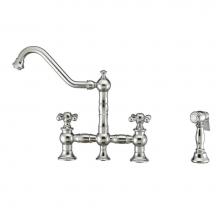Whitehaus WHKBTCR3-9201-NT-C - Vintage III Plus Bridge Faucet with Long Traditional Swivel Spout, Cross Handles and Solid Brass S