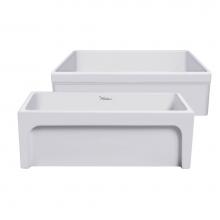 Whitehaus WHQ5530-WHITE - Fireclay 30'' Reversible Sink with Elegant Beveled Front Apron on one side and Decorativ