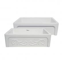 Whitehaus WHSIV3333-WHITE - Glencove St. Ives 33'' Front Apron Fireclay Sink w/an Intricate Vine Design on one side