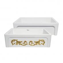 Whitehaus WHSIV3333OR-GOLD - 33'' Reversible Fireclay Kitchen Sink w/Intricate Embossed Vine Design Front Apron on on