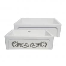 Whitehaus WHSIV3333OR-PLATINUM - 33'' Reversible Fireclay Kitchen Sink w/Intricate Embossed Vine Design Front Apron on on