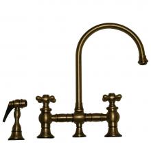 Whitehaus WHKBCR3-9101-AB - Vintage III Bridge Faucet with Long Gooseneck Swivel Spout, Cross Handles and Solid Brass Side Spr