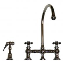 Whitehaus WHKBCR3-9101-C - Vintage III Bridge Faucet with Long Gooseneck Swivel Spout, Cross Handles and Solid Brass Side Spr