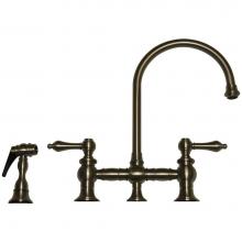 Whitehaus WHKBLV3-9101-BN - Vintage III Bridge Faucet with Long Gooseneck Swivel Spout, Lever Handles and Solid Brass Side Spr