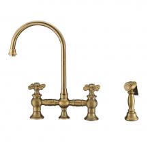 Whitehaus WHKBTCR3-9101-NT-AB - Vintage III Plus Bridge Faucet with Long Gooseneck Swivel Spout, Cross Handles and Solid Brass Sid