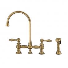 Whitehaus WHKBTLV3-9101-NT-AB - Vintage III Plus Bridge Faucet with Long Gooseneck Swivel Spout, Lever Handles and Solid Brass Sid