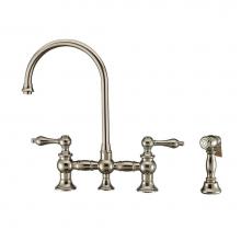 Whitehaus WHKBTLV3-9101-NT-PN - Vintage III Plus Bridge Faucet with Long Gooseneck Swivel Spout, Lever Handles and Solid Brass Sid