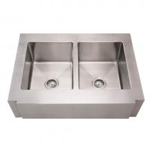 Whitehaus WHNCMAP3621EQ - Noah's Collection Brushed Stainless Steel Commercial Double Bowl Sink with a Decorative Notch