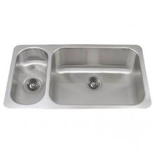 Whitehaus WHNDBU3118GDL - Noah''s Collection Brushed Stainless Steel Double Bowl Undermount Disposal Sink