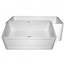 Whitehaus WHPLCON2719-WHITE - Farmhaus Fireclay Reversible 27'' Sink with a Plain Front Apron on One Side and a Concav