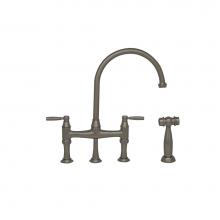 Whitehaus WHQNB-34663-BN - Queenhaus Bridge Faucet with Long Gooseneck Spout, Solid Lever Handles and Solid Brass Side Spray