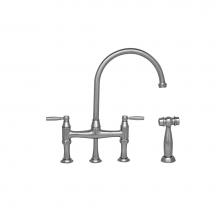 Whitehaus WHQNB-34663-PN - Queenhaus Bridge Faucet with Long Gooseneck Spout, Solid Lever Handles and Solid Brass Side Spray