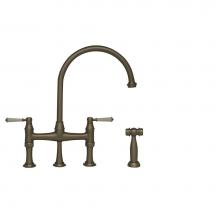 Whitehaus WHQNBP-34663-BN - Queenhaus Bridge Faucet with Long Gooseneck Spout, Porcelain Lever Handles and Solid Brass Side Sp