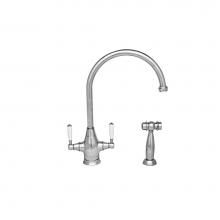 Whitehaus WHQNP-34650-C - Queenhaus Dual Handle Faucet with Long Gooseneck Spout, Porcelain Lever Handles and Solid Brass Si
